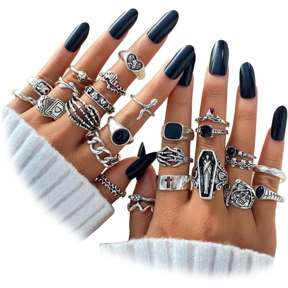 💫 Women Silver Vintage Knuckle Rings Stackable Finger Butterfly Heart Midi Ring